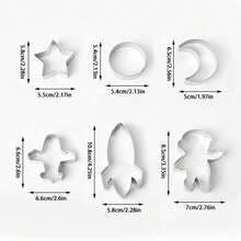 Cookie Cutter Set 6PCS Space Astronaut Cartoon Fun Style Stainless Steel Smooth Edge Non-Stick Easy Release For Kids - Silver - View 3