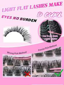 168-144pcs D Curl Single Cluster False Eyelash Extension Set, Fine Fluffy Texture, Includes Eyelash Glue, Sealer And Tweezers, 8-16mm, 6 Mixed Lash Cluster Set - Pink - View 4