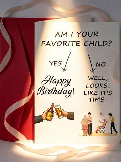 1pc Funny Birthday Card - Beer Festival Most Favored Child Joke, Humorous Parents Blessing Card, Suitable For Him/Her/Dad/Mom, Thickened & Enlarged Envelope Card