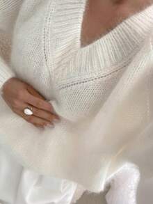 1pc Knitted Cardigan, Home, Daily, Office, Autumn/Winter, Autumn, Fall, Autumn Outfit For Women, Fall Clothes - White - View 4