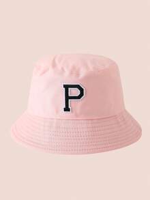 1 pezzo Cappello a secchio per bambini con ricamo lettere A-Z rosa, cappello leggero per protezione solare, adatto per attività all'aperto di ragazzi e ragazze - Black Label - Cappello da pescatore rosa - Visualizzare 66