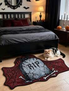 1pc Halloween RIP Tombstone Art Rug, Small Carpet, Mat, Home Decor, Area Rug, Leisure Blanket, Bedside Rug, Doormat, Washable - Multicolor - View 3