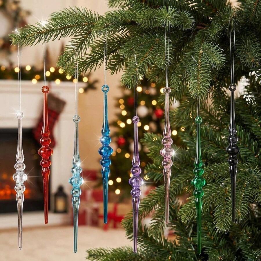 12pcs Multicolor Icicle Christmas Tree Decorations Acrylic Popsicle Ice Ball Hanging Ornaments Christmas Party Supplies - Multicolor - View 1