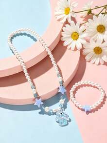 Set Perhiasan Anak Perempuan: Kalung dan Gelang Liontin Unicorn Lucu (2pcs/Set), Cocok untuk Pemakaian Sehari-hari, Hadiah Ulang Tahun, atau Souvenir Pesta. - MultiWarna - View 1