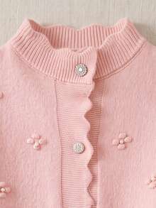 Fall Winter Women 3D Flower Knit Cardigan Xmas New Year Button Casual Long Sleeve Outerwear - Pink - View 7