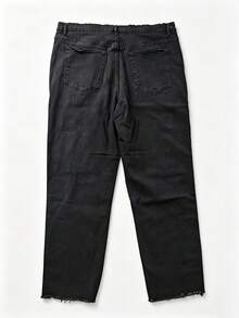 Men's Plus Size Loose Wide Leg Black Denim Jeans, Vintage Frayed Patchwork Distressed Denim Pants, Street Style Casual Wear For Multiple Occasions - Black - View 8