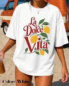 Camicia La Dolce Vita al Limone | ®   Maglietta per Vacanze Estive, T-Shirt per Uomo e Donna, Stile Y2K, Abbigliamento Estivo, Top Estivi - Bianco - Visualizzare 1
