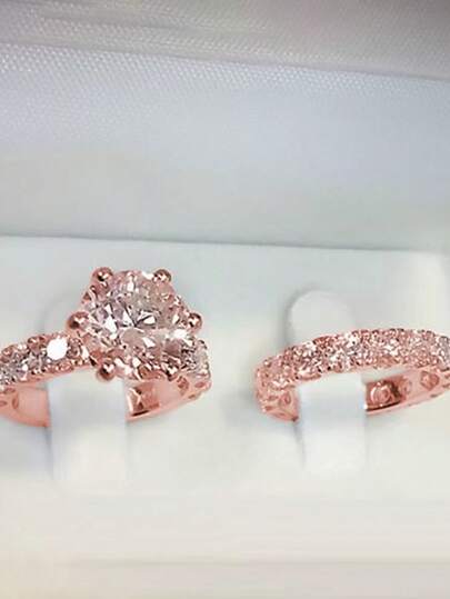 2pcs Elegant Silver-Plated Rings - Inlaid With Sparkling Synthetic Cubic Zirconia, Exquisite Craftsmanship, Luxury Rings Suitable For Women, Versatile Engagement Wedding Alternative - High-End Luxury Jewelry, Christmas Valentine's Day Gift.