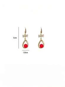 1 Pair Of Fashionable Personalities Bowknot Faux Pearl Earrings Suitable For Women's Daily Commuting ﻿ - Red - View 5