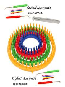 Set de 1/2/4 piezas de telar de punto redondo, herramienta para hacer gorros y bufandas de forma manual DIY (accesorios de color aleatorio) - Multicolor - Ver 12