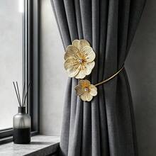 2pcs Alloy Curtain Buckles Hollow Design Leaf & Flower Decor Curtain Tie Backs Floral Curtain Clips Window Decoration - 2pcs - View 7