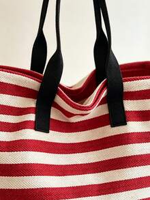 Customized Text Large Capacity Striped Beach Tote Bag & Cosmetic Bag Set - Personalized Canvas Shoulder Bag. Travel Bag Friendly Shopping Bag. - Multicolor - View 6