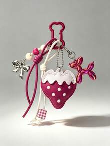 1pc Cute Leather Strawberry Keychain Bag Charm, Suitable For Women's Shoulder Bag, Tote Bag, Keychain Pendant - Multicolor - View 11