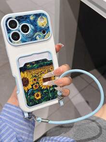 【梵谷星空與向日葵油畫】藝術油畫風手機殼，附掛繩與卡槽，適用 11/12/13/14/15/16/17 Pro/Pro Max，全鏡頭保護防摔殼 - 彩色 - 查看 4