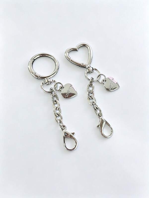 2pcs Heart-Shaped Keychains,Purse Accessories,Bag Charms Silver,Purse Charms And Chains,Key Chain,Bag Charms For Purse Silver,Keychain Wallet
