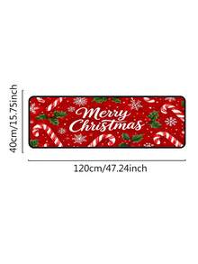 1/16pcs Christmas Decorative Floor Mat (40x60cm / 50x80cm / 40x120cm) Minimalist Style, Red Background With Candy Cane And Holly, Suitable For Christmas Winter Home Decor, Entryway Mat, Bathroom Kitchen Holiday Decoration - Multicolor - View 9