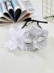 1pc Halloween Venetian Lace Mask With Side Floral Rhinestone Half Face Eye Mask, Unisex Costume Accessory For Masquerade Ball, Carnival Party, Photo Props - Multicolor - View 12