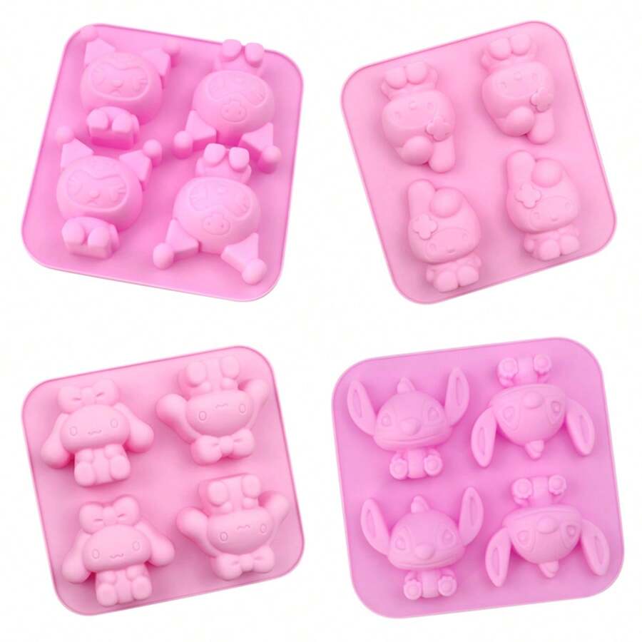 Panini Cute Cartoon Alien Animal Silicone Molds, 4 Different Tray Set, Flexible And Reusable DIY Craft Molding Tools, Suitable For Resin, Wax, Plaster, Making Mini Desktop Decor Ornaments - One Size Fits All - View 1