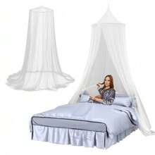 White Bed Canopy Mosquito Net For Double & Single Beds, Hanging Insect Protection Net, Fine Mesh Mosquito And Fly Screen, Polyester Bed Curtain With Ceiling Hook, Lightweight Washable Canopy For Bedroom, Nursery, Camping, Travel And Outdoor Use - White - View 2