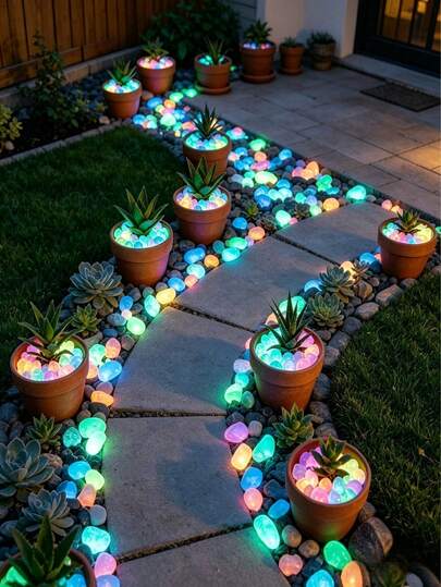 5/50/100/300/500 Pieces Of Luminous Colored Rock Decoration, Mixed Colors, Suitable For Aquarium, Fish Tank, Sidewalk, Garden Path, Terrace, Lawn, Yard Decoration, Colored Pebble Decoration