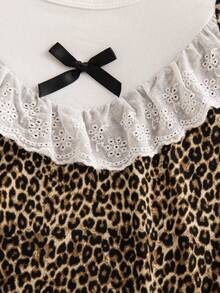 Autumn/Winter Cute Round Neck Leopard Print Long Sleeve Bow Bodysuit & Bow Socks & Headband For Baby Girls - Multicolor - View 9