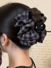 1pc Women's 14cm/5.51in Solid Color Plaid Large Bow Hair Clip, Elegant Fashion Claw Clip, Suitable For Daily Use Summer Hair Accessories - Multicolor - View 6