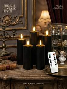 5 piezas Velas sin llama, Velas electrónicas LED alimentadas por batería con control remoto y función de temporizador, adecuadas para bodas, cumpleaños, Halloween, Navidad, decoración gótica (Negro) - negro - Ver 5
