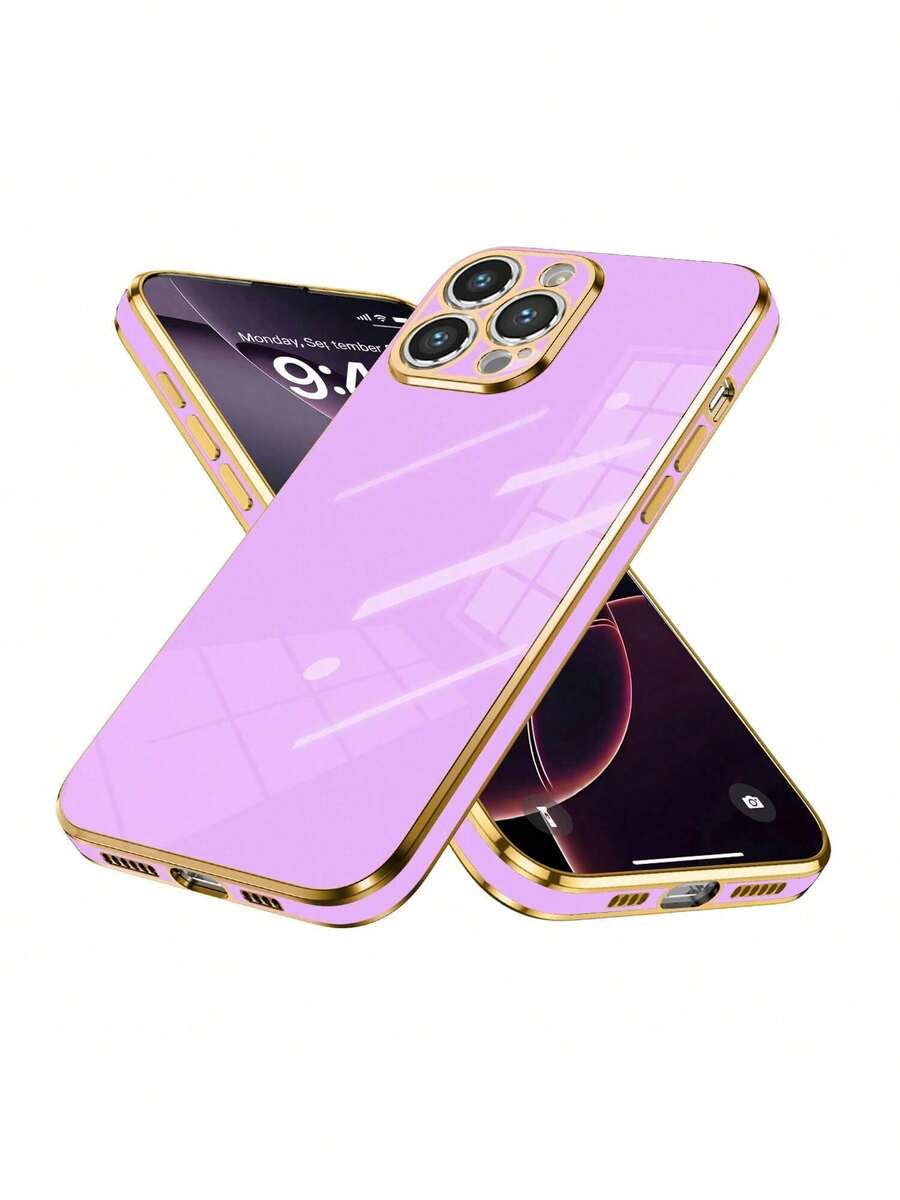 1件 TPU 防摔純色 3D 電鍍手機殼，相容 iPhone 15 Pro Max、16 Pro Max 以及 Galaxy S23 Ultra、Galaxy S24 Ultra - 紫色 - 查看 1