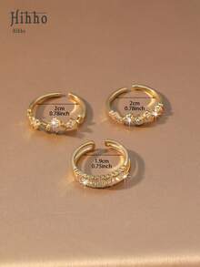Hihho 3pcs/Set Cincin Berlian yang Dapat Dilepas dan Ditumpuk, Cincin Emas Indah Bentuk Kupu-kupu dan Gelembung Berpilin 3-in-1 - Set Cincin - View 7