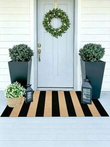 1pc Front Porch Door Mat/Rugs , Black And Brown Striped Outdoor Rug, Washed Indoor Outdoor Door Mat, Farmhouse Style Small Area Rug, Suitable For Front Porch/Entry/Home Entrance, Halloween Decor, Christmas Decrotions, Fall Decor, Fall Home Decor - A - View 6