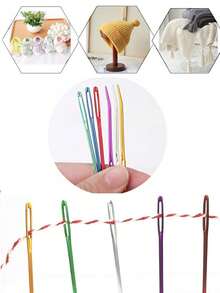 DIY Woven 6-Color Large Eye Aluminum Curved Needles, Set Of 6, Red Yellow Green Silver Purple Multi-Color, Smooth Rust-Proof, Curved Tip Design, Suitable For Sewing Yarn And Making Crochet Dolls, Essential Sewing Accessory For Hand Knitting - Large-eye Aluminum Bent Needle - View 6