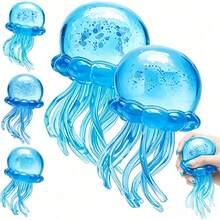 1 pieza Juguete antiestrés de medusa transparente con tema submarino de rebote lento, TPR elástico suave y transparente para alivio del estrés, decoración de escritorio, mini gadget de relajación para oficina, regalo para fans de conciertos, accesorio a juego para escritorio con fotocarta - Multicolor - Ver 4