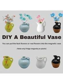 8PCS Mini Ceramic Vase Fridge Magnets Cute Plants Kitchen Decorative Refrigerator Accessories DIY Tiny Ceramic Vase Magnets For Fridge (8PCS-B) Father's Favorite Gift - View 8