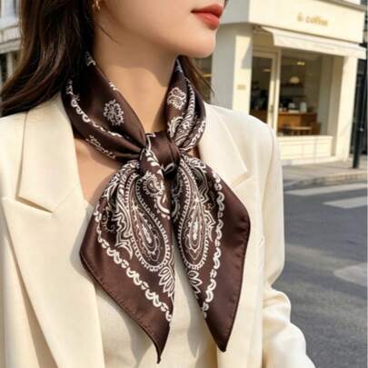 1pc Bohemian Style Paisley Scarf, Size 27.5" X 27.5"/35.4" X 2.4", Fashion Design, Suitable For Daily Wear