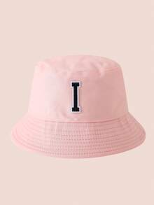 1 pezzo Cappello a secchio per bambini con ricamo lettere A-Z rosa, cappello leggero per protezione solare, adatto per attività all'aperto di ragazzi e ragazze - Black Label - Cappello da pescatore rosa - Visualizzare 65
