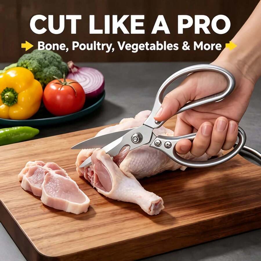 1pc Stainless Steel Kitchen Scissors, Poultry Shears, Multipurpose Meat Scissors For Household, Restaurant, Butchery, Kitchen Supplies - Upgraded Extended Version - Non-slip Handle - View 1