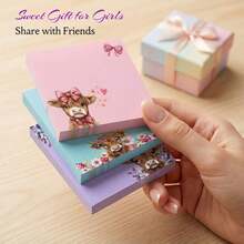 12/9/6/3/1pc Multicolor Macaron Highland Cow Cartoon Sticky Note Gift Set, 10+ Low Saturation Macaron Pastel Color Covers, Each Featuring Different Highland Cow Designs With Sunflower, Daisy, Floral, Bow, Heart And Other Fresh Floral Decorations, Soft And Healing Hand-Drawn Watercolor Style - A - View 2