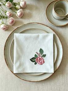 ABEST6522 Home&Living store Reusable Square Fabric Napkins Embroidered With Vintage Roses. Romantic Floral Table Decorations Fit Daily Dining, Parties, Weddings And Home Feasts. - Multicolor - View 3
