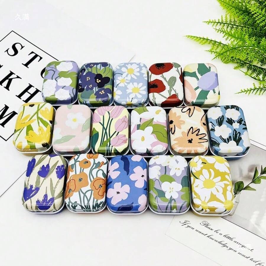8Pcs Mini Flower Tin Trinket Jewelry Organizer Storage Box Decorative Boxes Small Metal Tins With Hinged Lids Portable Box Containers Small Storage Kit - Daisy - View 1