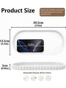 1 Silicone Bathroom Tray - Oval/Round/Fan-Shaped Vanity Tray; Elegant Bathroom Organizer For Countertops; Decorative Tray For Cosmetics And Jewelry; Marble Pattern - Multicolor - View 12