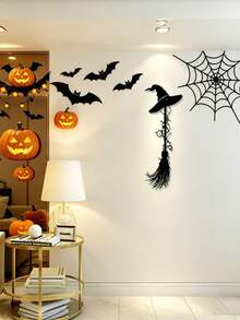 1pc Vintage Witch Broom With Hat Wall Decor, Black Halloween Decoration Craft, Suitable For Home Garden Display, Halloween Living Room Entryway Decoration, Halloween Decoration, Halloween, Halloween - Multicolor - View 4
