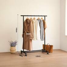 A Simple Coat Rack With Wheels For Easy Movement, Floor-Standing Folding Balcony Single-Pole Clothes Drying Rack, Home Bedroom Clothes Rack - Black (143x120) - View 12