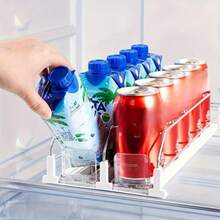 2 piezas Dispensador de latas de bebida, organizador de botellas y latas para refrigerador con estantes duales mejorados y clips de posicionamiento, almacenamiento de cocina, organización de armarios, almacenamiento de escritorio - Multicolor - Ver 2