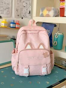 Cute Cat Shaped Backpack, Girls Casual Outing Shopping Travel Small Backpack, Middle School High School College Student School Bag, Large Capacity Lightweight Daily Commute Backpack, Adorable Cartoon Pattern Student Backpack, Multiple Colors Available Pink Yellow Blue Black White - A - View 8