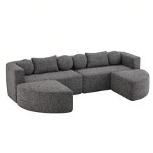 Modular Sofa With Sleeper Function, Cloud Couch, Chenille, Black - 黑色四座 - 查看 11
