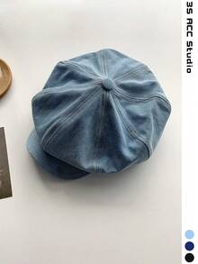 Large Head Circumference Vintage Oversized Octagonal Beret, Spring/Summer Thin Cloud Newsboy Cap, Couple Blue Retro Washed Face-Slimming Duck Bill Painter Hat, Outdoor Sun Protection Hat For Travel And Outfit - Multicolor - View 10