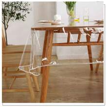 1Pc Clear Flat PVC Table Cover, Transparent Vinyl Rectangular Tablecloth, Oil Resistant Wipeable Table Protector For Daily Dinner, Banquet Party Holiday Decor - Style 2 (Hemmed) - View 7