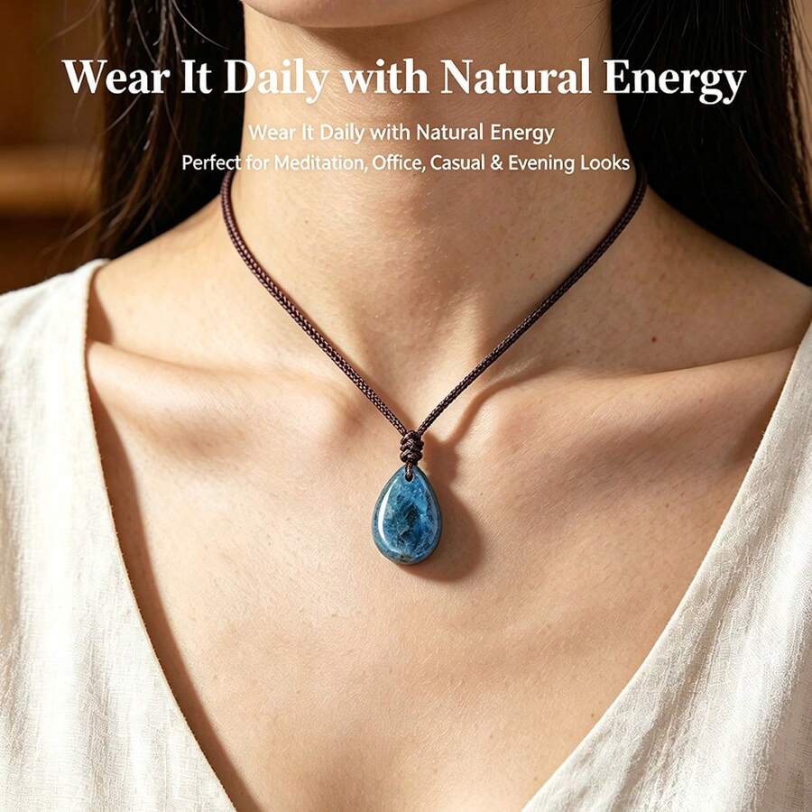 1pc Teardrop Natural Chakra Crystal Pendant Necklace, Healing Amethyst Rose Quartz Energy Amulet Jewelry, Spiritual Meditation Protection