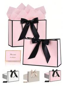 6/1pc Party Gift Bags With Ribbon, Portable Paper Gift Bags, Birthday Gift Bags, Wedding Party Gift Bags, Suitable For Wedding Bridesmaid Gifts, Party Gift Bags - Multicolor - View 9
