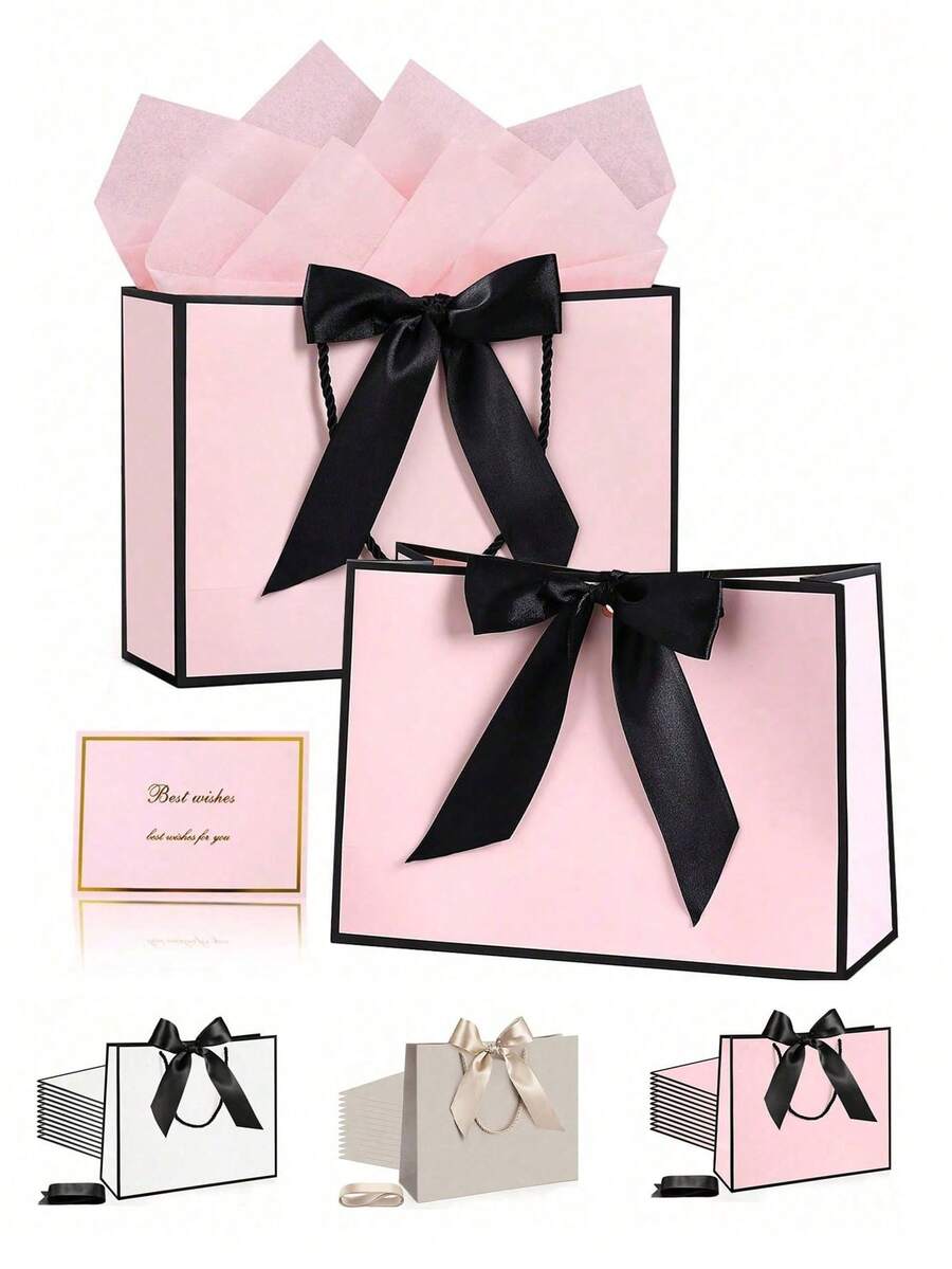 6/1pc Party Gift Bags With Ribbon, Portable Paper Gift Bags, Birthday Gift Bags, Wedding Party Gift Bags, Suitable For Wedding Bridesmaid Gifts, Party Gift Bags - Multicolor - View 1